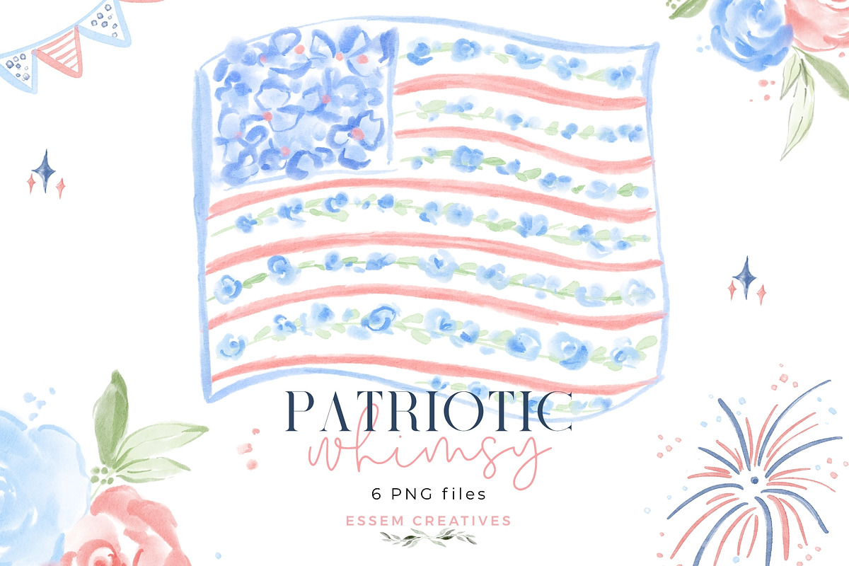 Floral Flag Patriotic Whimsy PNG, a Background Graphic by Essem Creatives (Photo 1 of 3)