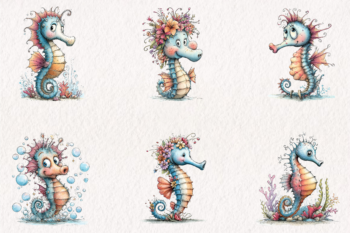 Whimsical Seahorse Clipart, a Seasonal Illustration by CreationArt (Photo 4 of 5)
