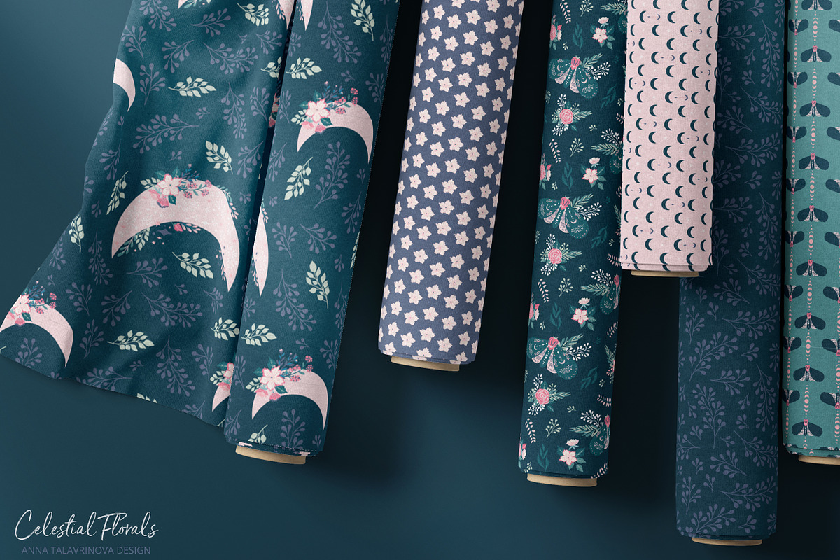 Celestial Florals Pattern & Clipart, an Illustration by Cozy pattern shop (Photo 2 of 10)