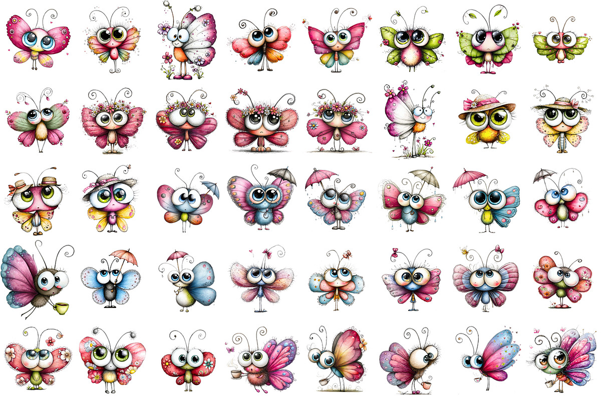 Kawaii Butterfly Big Eyes clipat, an Animal Illustration by ElenazlataArt (Photo 4 of 4)