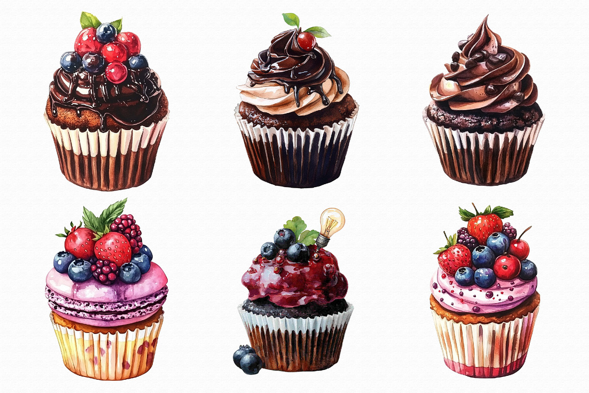 Watercolor cupcake clipart, an Illustration by Libby Wishes (Photo 3 of 4)