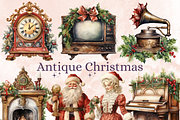 Watercolor Antique Christmas Clipart, a Seasonal Illustration by GiraffeCreative (Thumbnail 1 of 9)