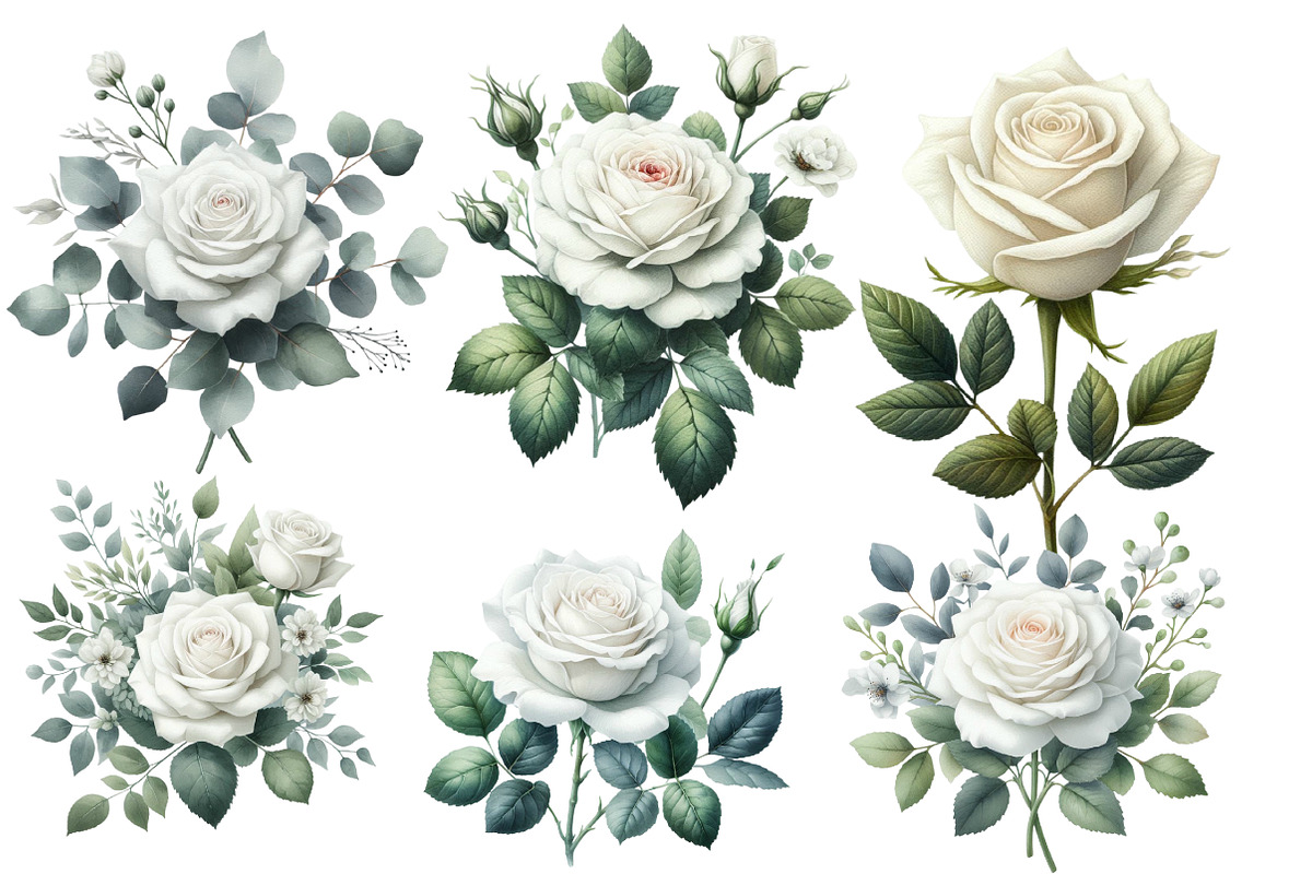 Watercolor White Roses Clipart, an Illustration by Designworld (Photo 3 of 5)