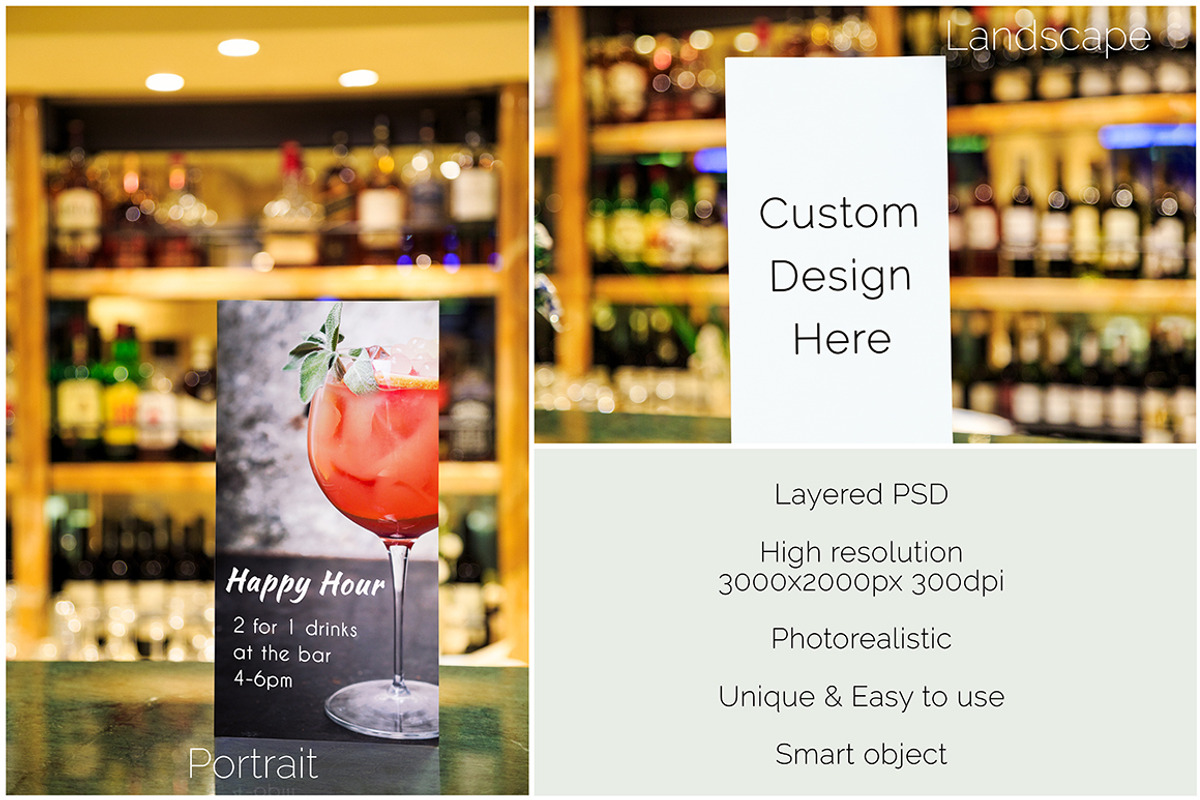 Happy Hour Table Sign Mockups, an Advertising Mockup by The Art of Pics (Photo 2 of 2)