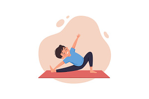 A young boy performing a yoga pose o, an Illustration by designvectx