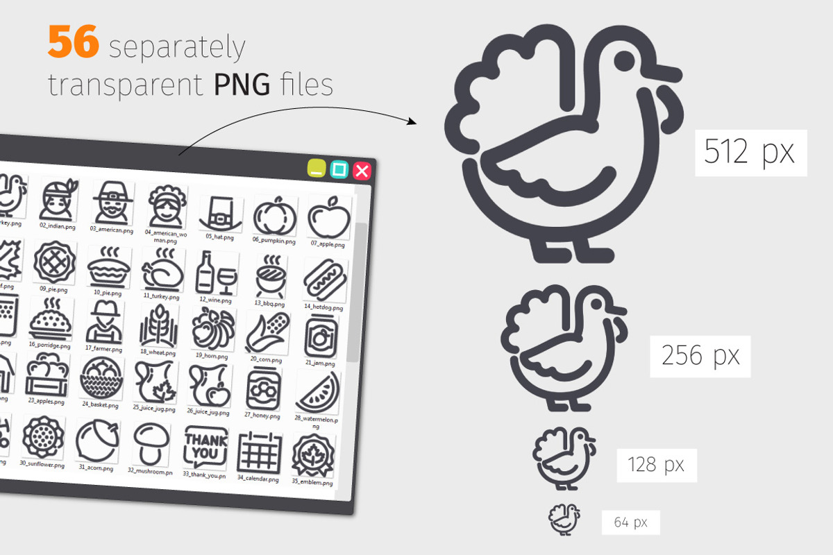 Thanksgiving Line Icons Set, an Outline Icon by Voysla's Shop (Photo 3 of 4)
