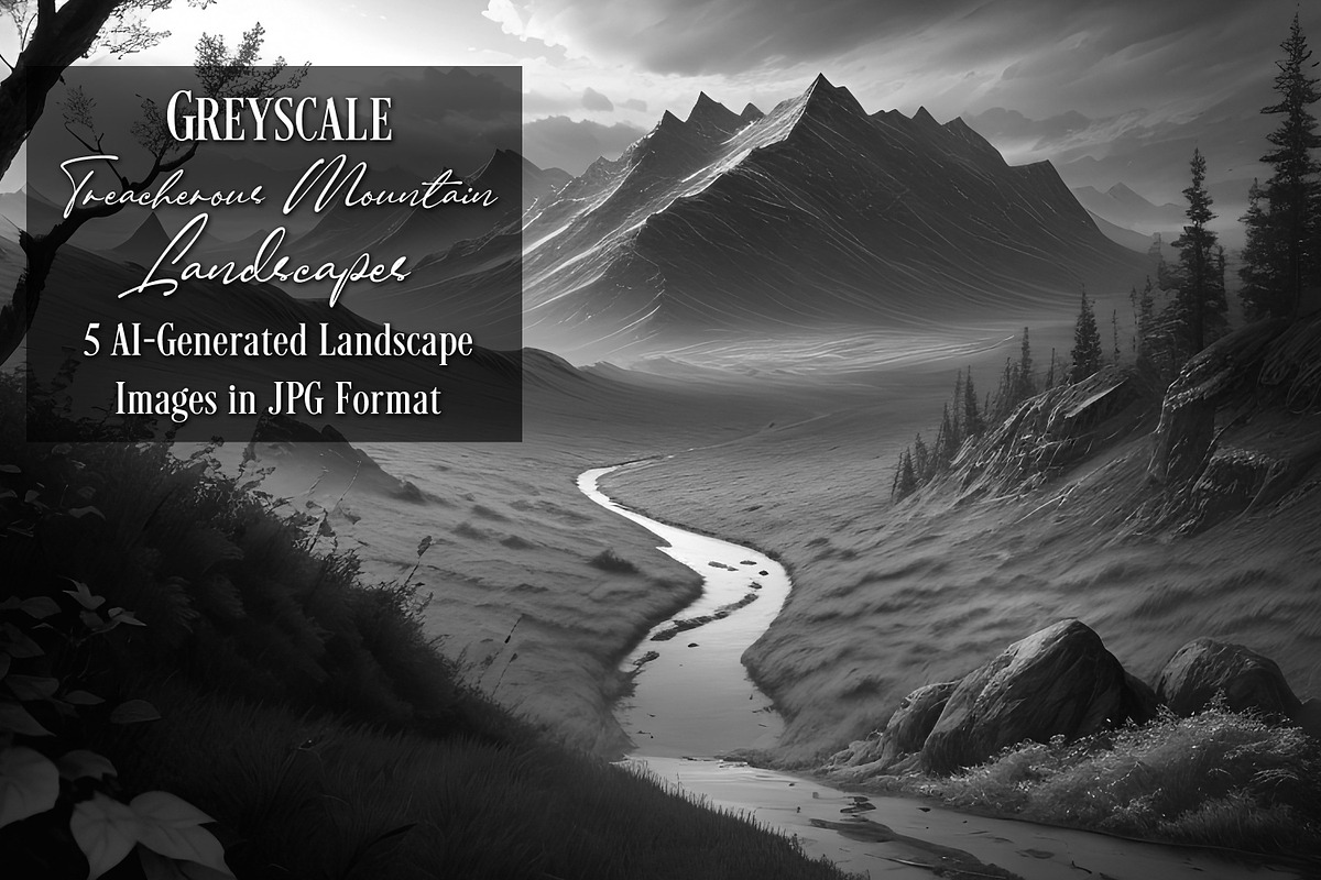 Greyscale Mountain Landscapes, a Decorative Illustration by Sapphire X Designs (Photo 3 of 3)