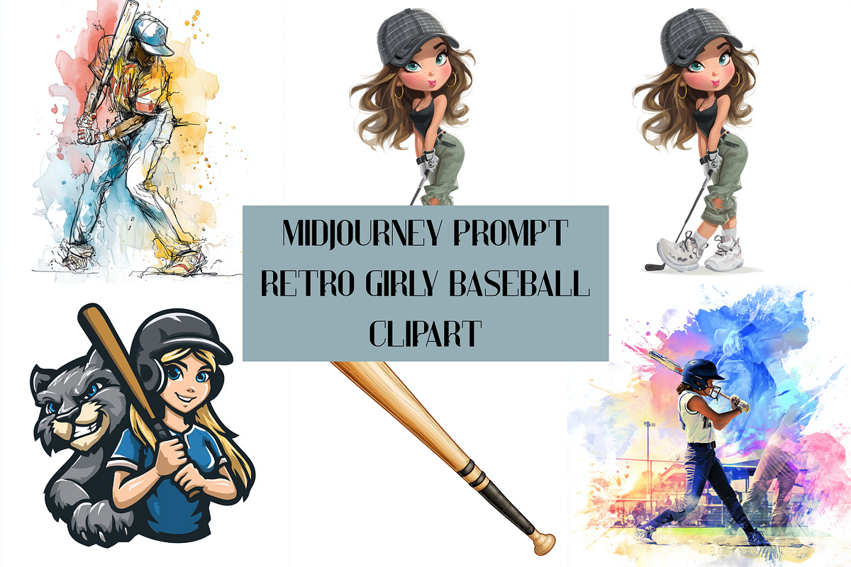 Prompt Retro Girly Baseball Clipart, a Decorative Illustration by Creative design (Photo 1 of 7)