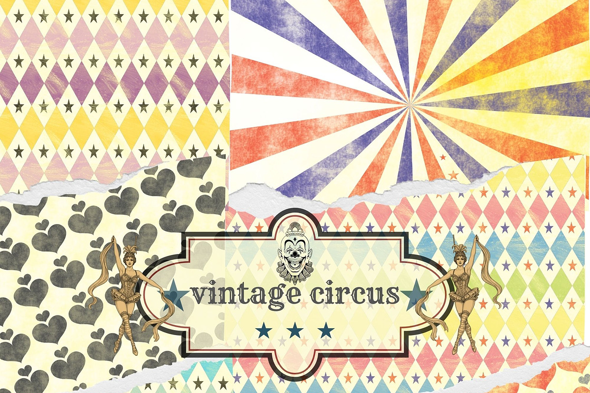 Vintage circus patterns, papercraft, a Pattern Graphic by Kiwi Fruit Punch (Photo 3 of 3)