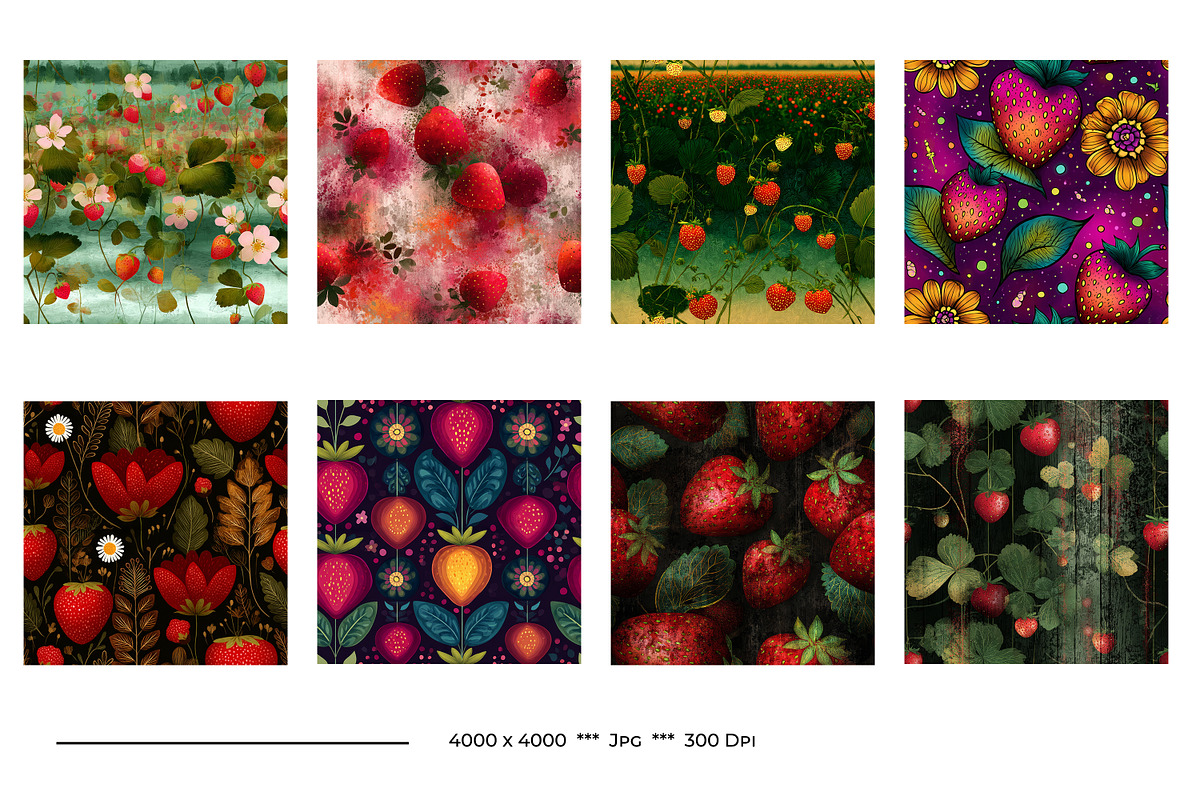 Strawberry Retro Art Style Patterns, a Pattern Graphic by karenfoleyphoto (Photo 9 of 16)
