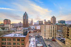 Downtown skyline with Buildings in Milwaukee USA