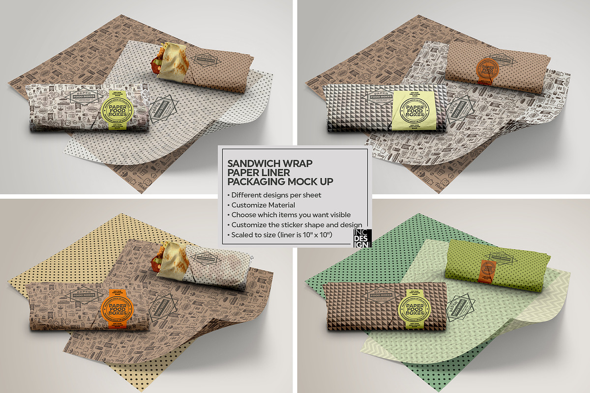 Wrap or Burrito Paper Liner Mockup, a Packaging Mockup by INCDesign (Photo 3 of 7)