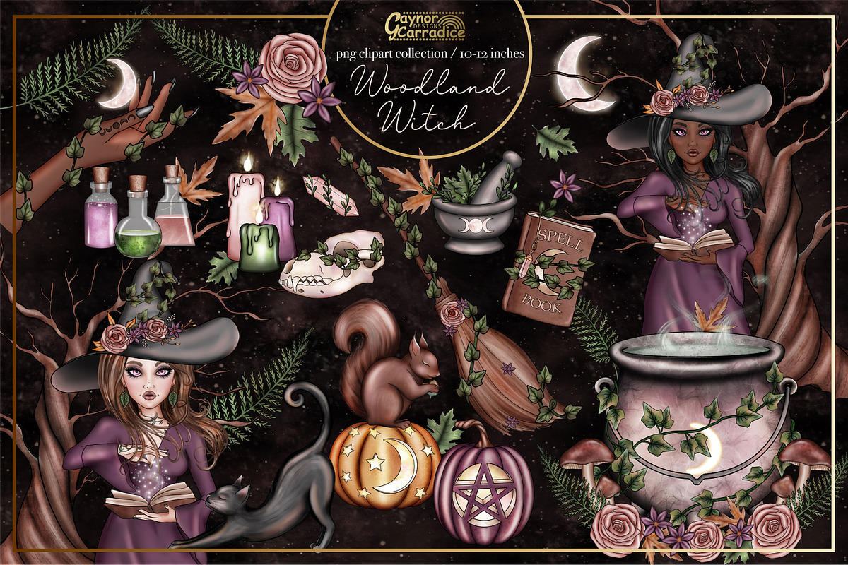 Woodland Witch - Clipart collection, an Illustration by Gaynor Carradice Designs (Photo 1 of 5)