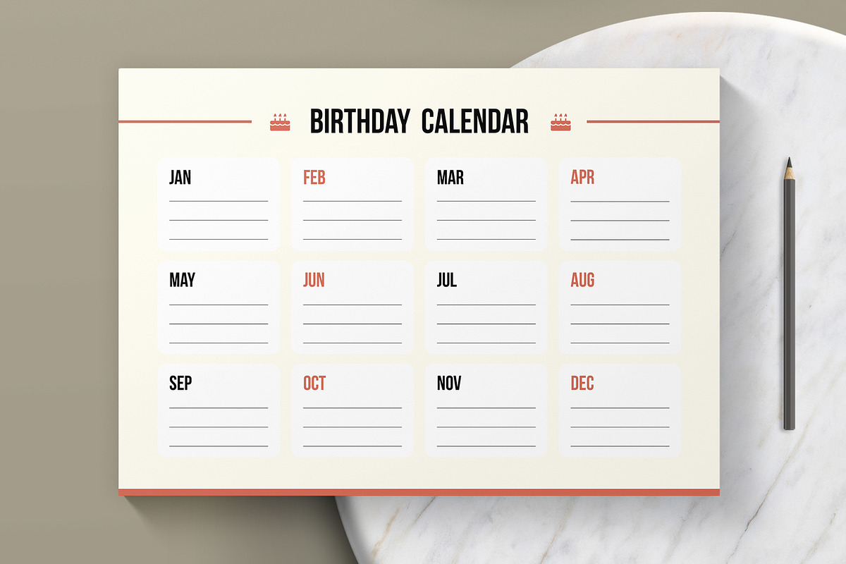 Birthday Calendar Layout, a Stationery Template by MightyDesign (Photo 2 of 6)