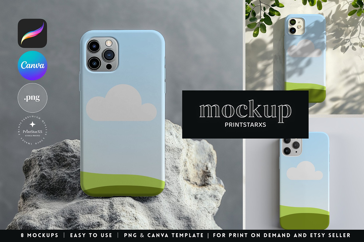 Phone Case Canva Mockup PNG Bundle, an iPhone Mockup by PrintStarXS (Photo 1 of 11)