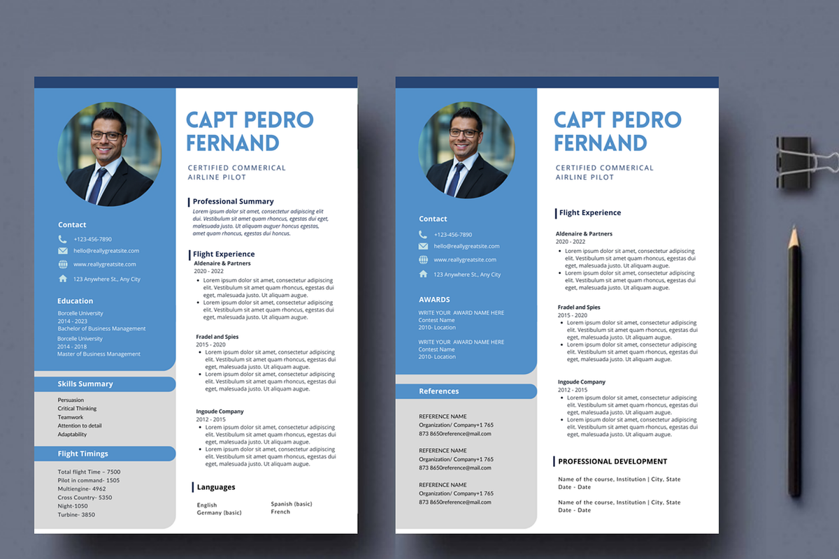 Airline Pilot Resume Template canva, a Resume Template by Climbwithelevator (Photo 3 of 7)