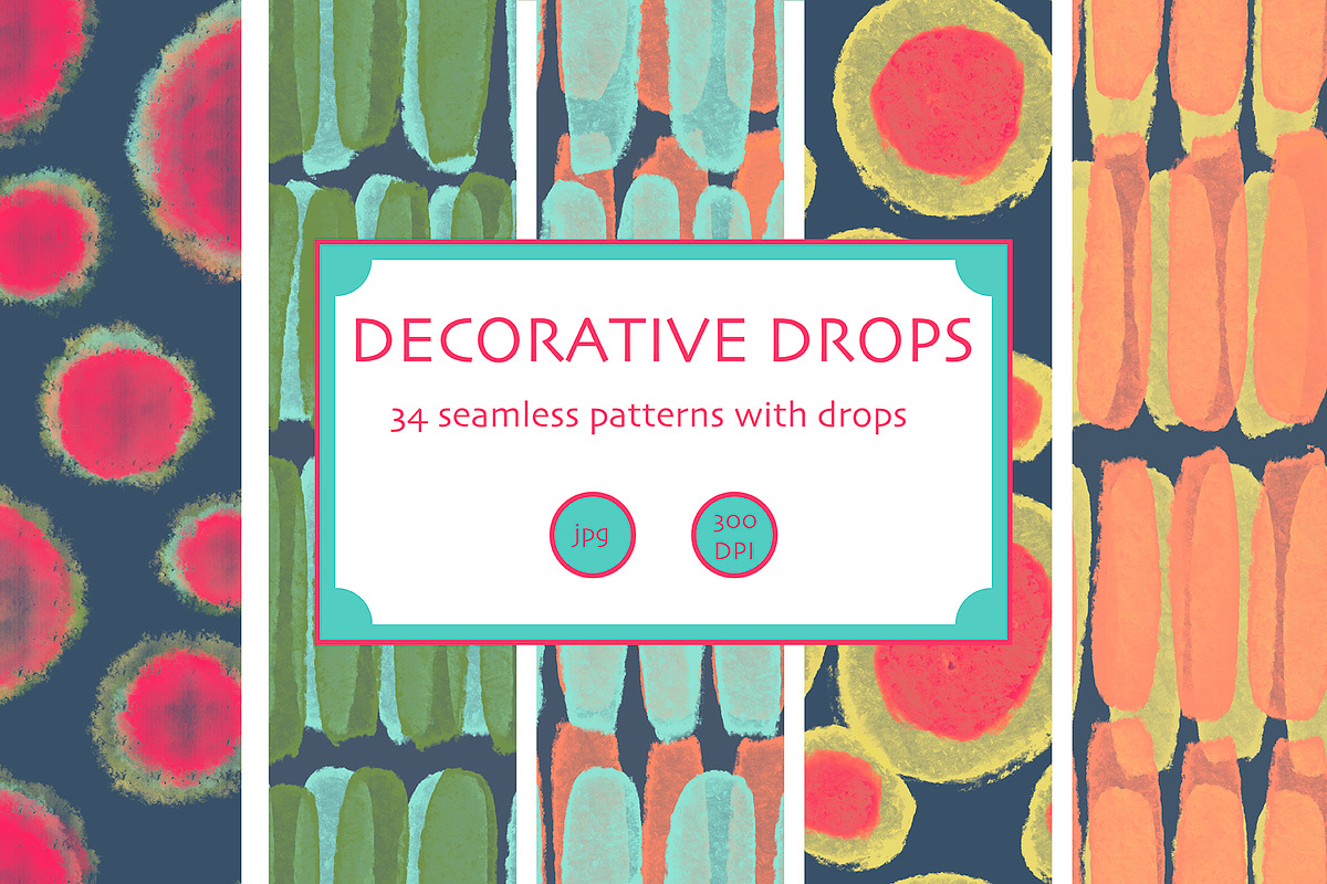 Decorative drops - 34 patterns, a Pattern Graphic by FER by Ekaterina Kazakova (Photo 1 of 6)
