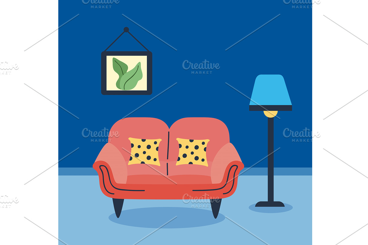 red sofa in livingroom, an Object Illustration by studiogstock