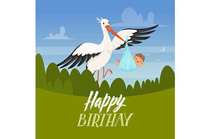 Birthday Poster Stork With New Baby