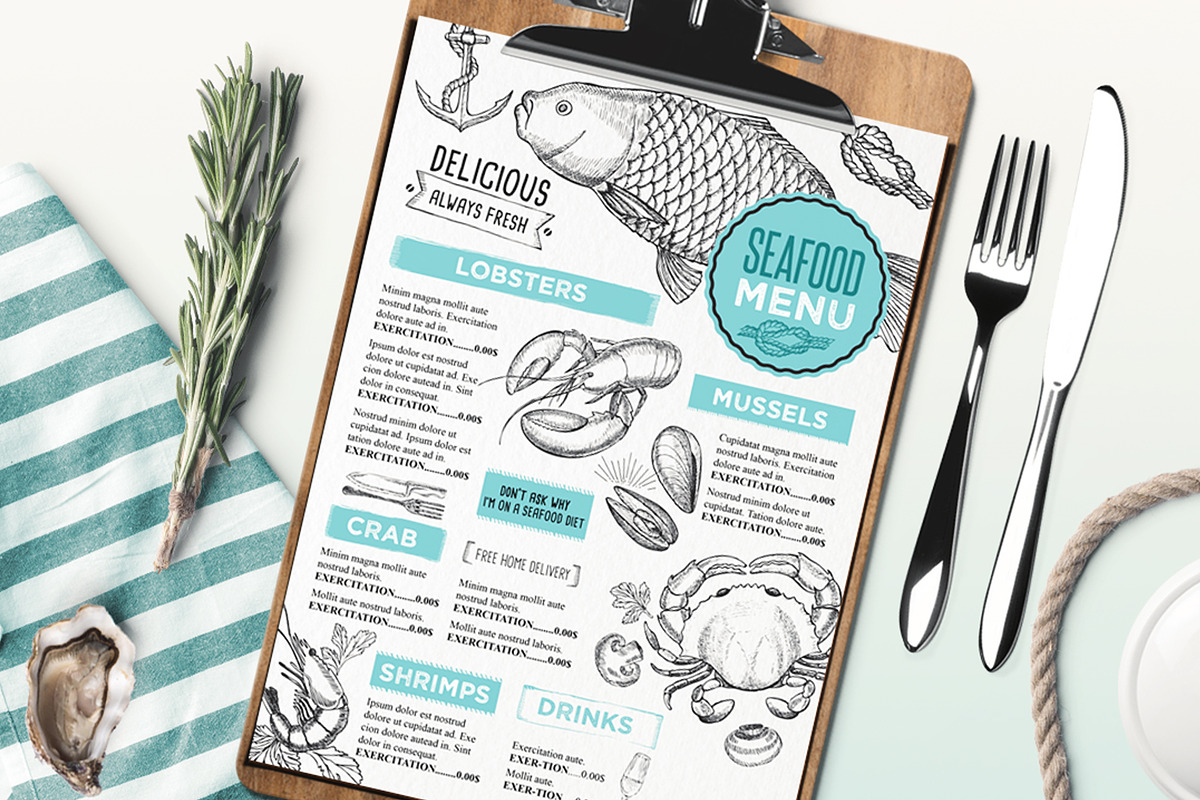 FREE! Trifold + Seafood Menu, a Brochure Template by BarcelonaShop (Photo 3 of 4)