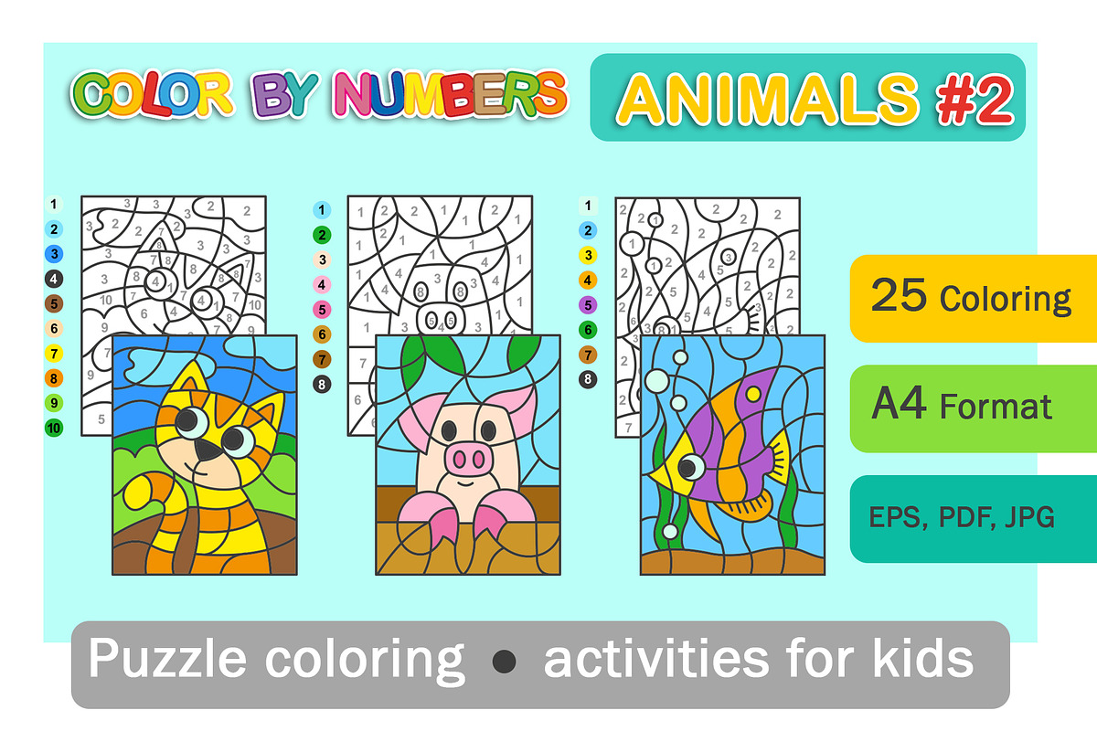Color by Numbers. Animals #2, an Animal Illustration by Nataliia Toporovska (Photo 1 of 3)