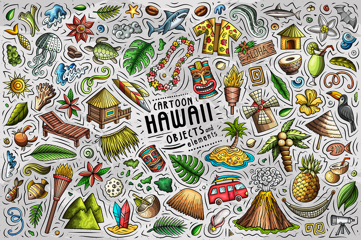 Hawaii Cartoon Objects Set, an Animal Illustration by BALABOLKA (Photo 1 of 3)