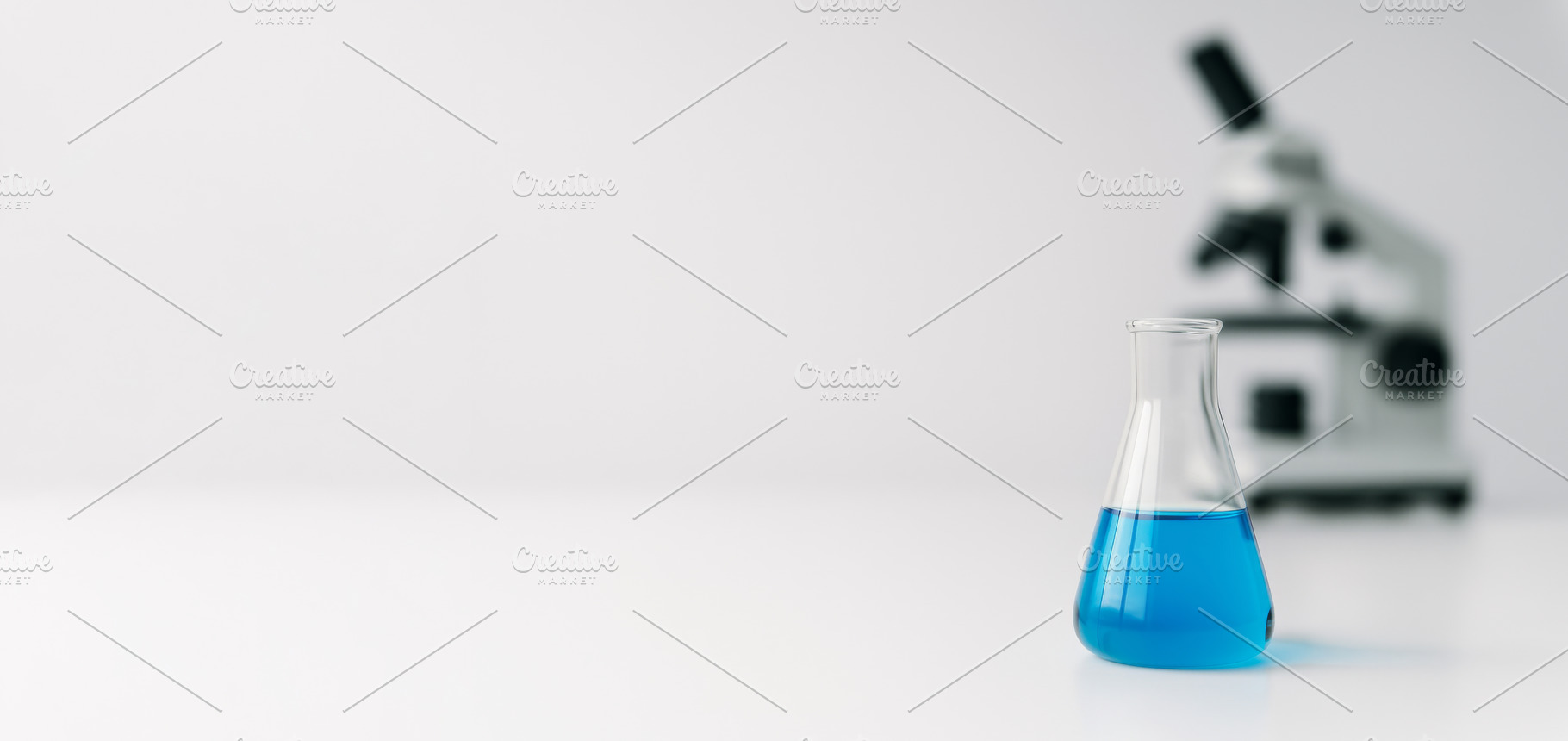 Laboratory glassware with blue liqui, a Photo by Dvoevnore photos