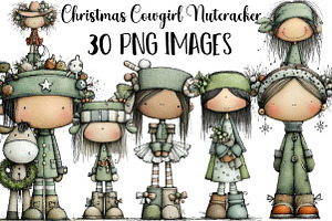 Christmas Cowgirl Nutcracker Clipart, an Illustration by DreamArtGraphic