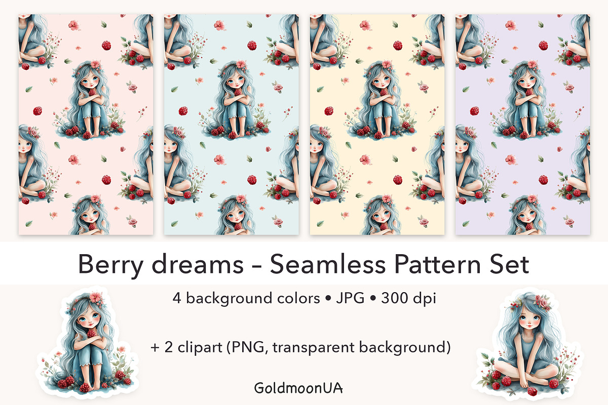 Berry Dreams Patterns & Clipart, a Person Illustration by GoldmoonUA (Photo 1 of 5)