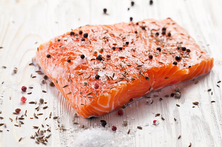 Salmon filet with spices containing fresh, salmon, and gourmet, a Food & Drink Photo by Volff