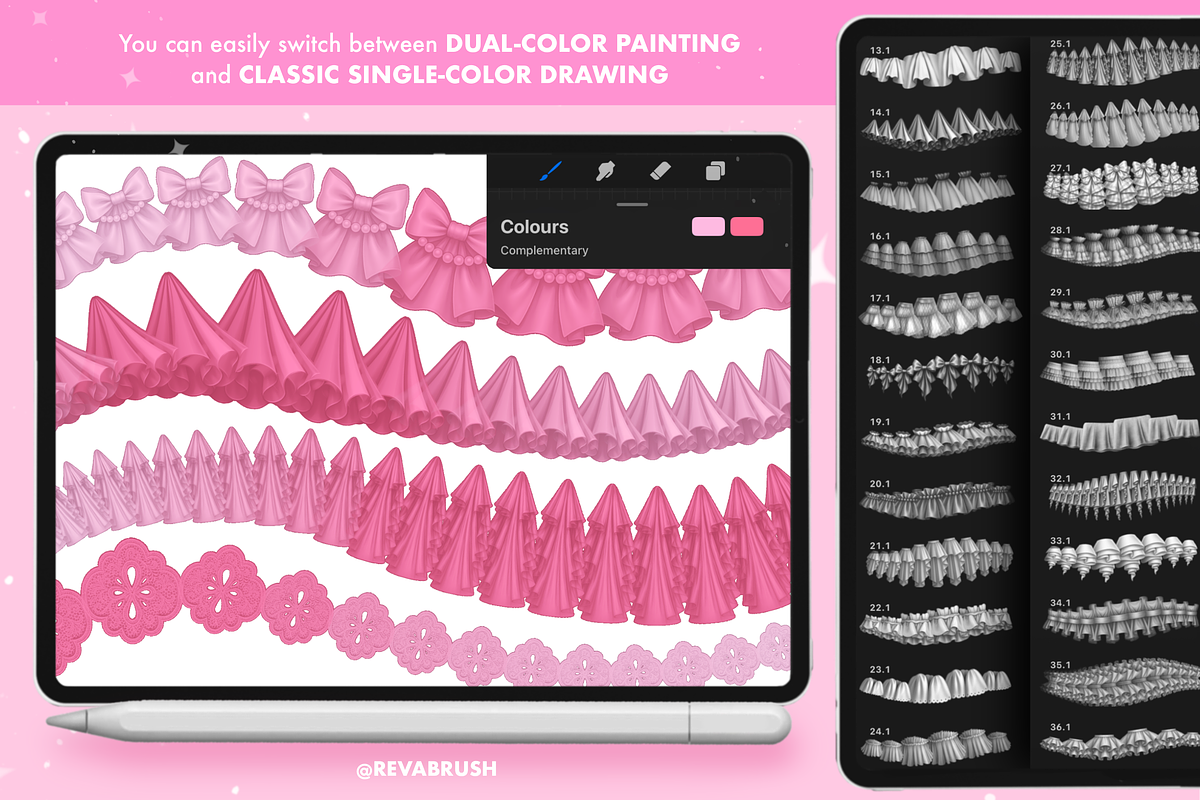 120 Procreate Lace Ruffle brushes, a Brush Add-On by Revabrush (Photo 6 of 6)