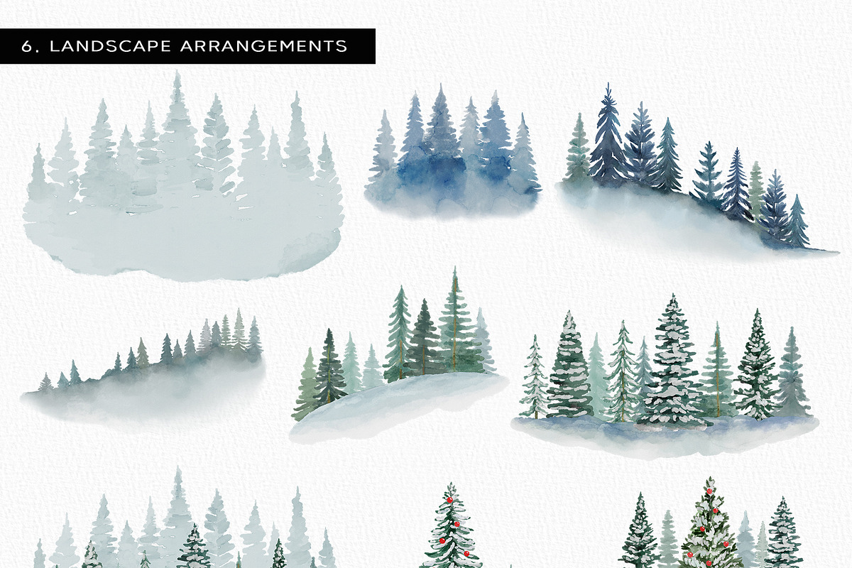 Winter Forest - Watercolor Clipart