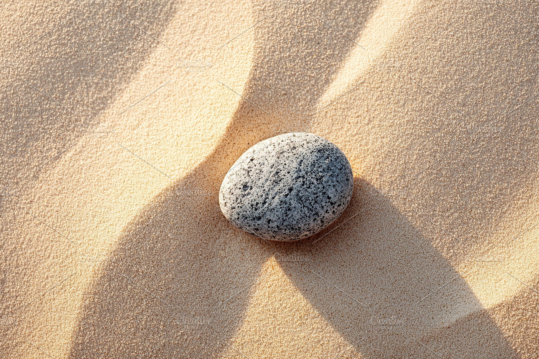 Smooth gray stone resting on soft sandy surface under natural lighting at a cal, a Photo by AlyaAnd
