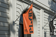 Corner Pole Building Flag Mockup, an Advertising Mockup by graphicsauce (Thumbnail 1 of 3)