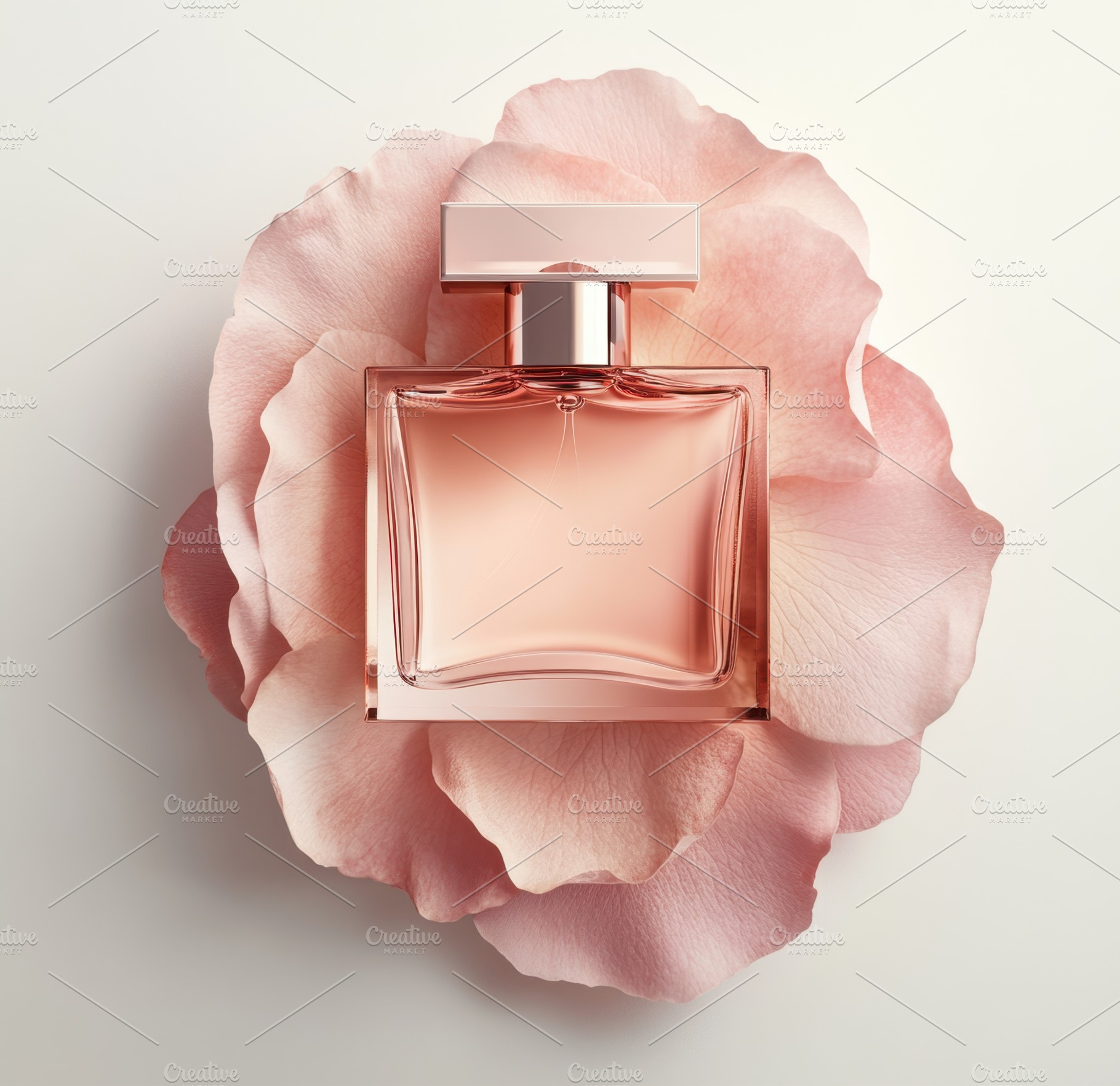 Elegant perfume bottle on rose petal, a Photo by Beautiful things