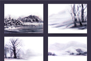 Watercolor Winter Landscapes Set, a Texture Illustration by Nuburu (Thumbnail 7 of 14)