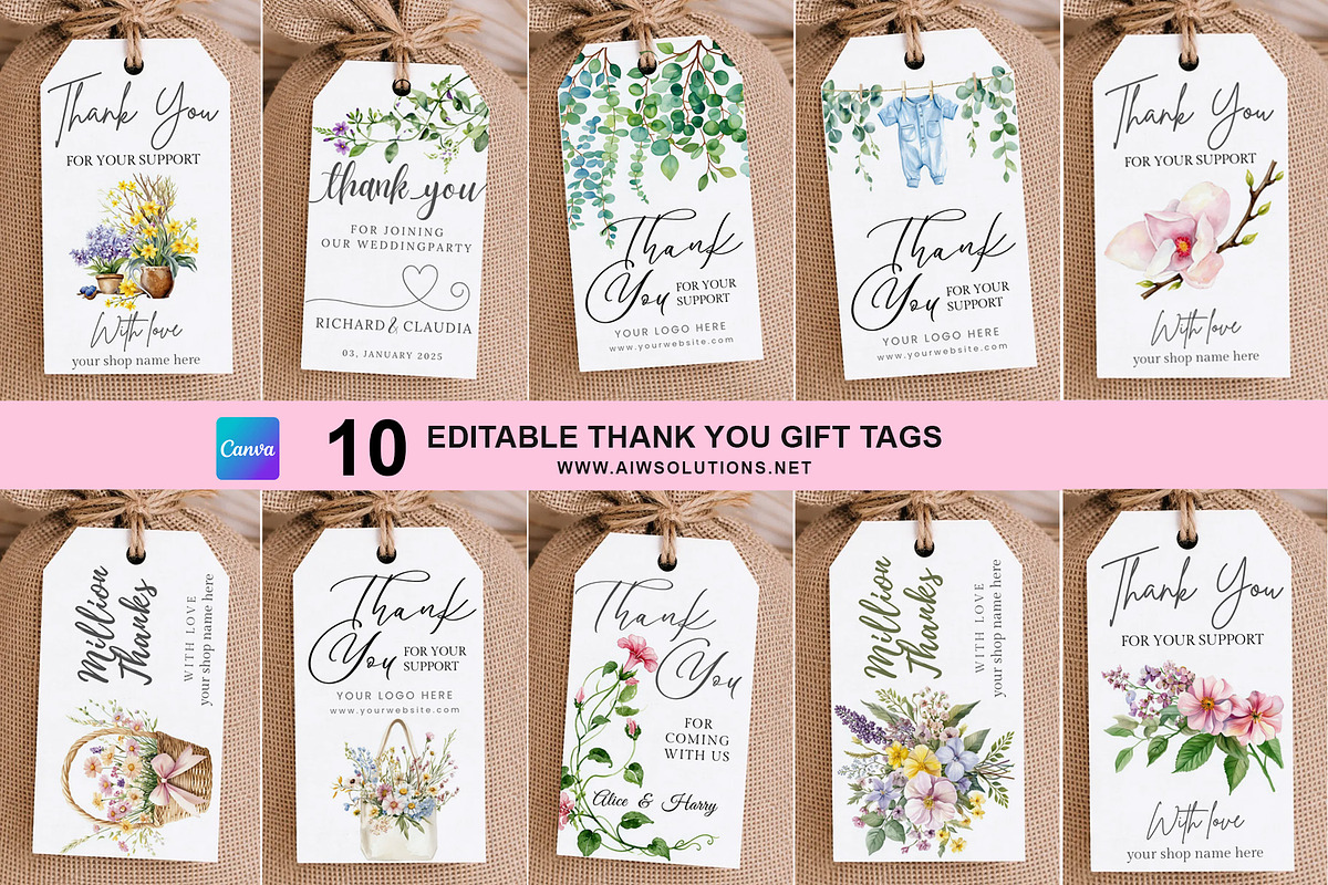 Watercolor flower thank you hang tag, a Card Template by AIW SOLUTIONS (Photo 1 of 7)