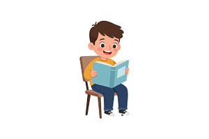 Happy young boy sitting on a chair r, an Illustration by designvectx