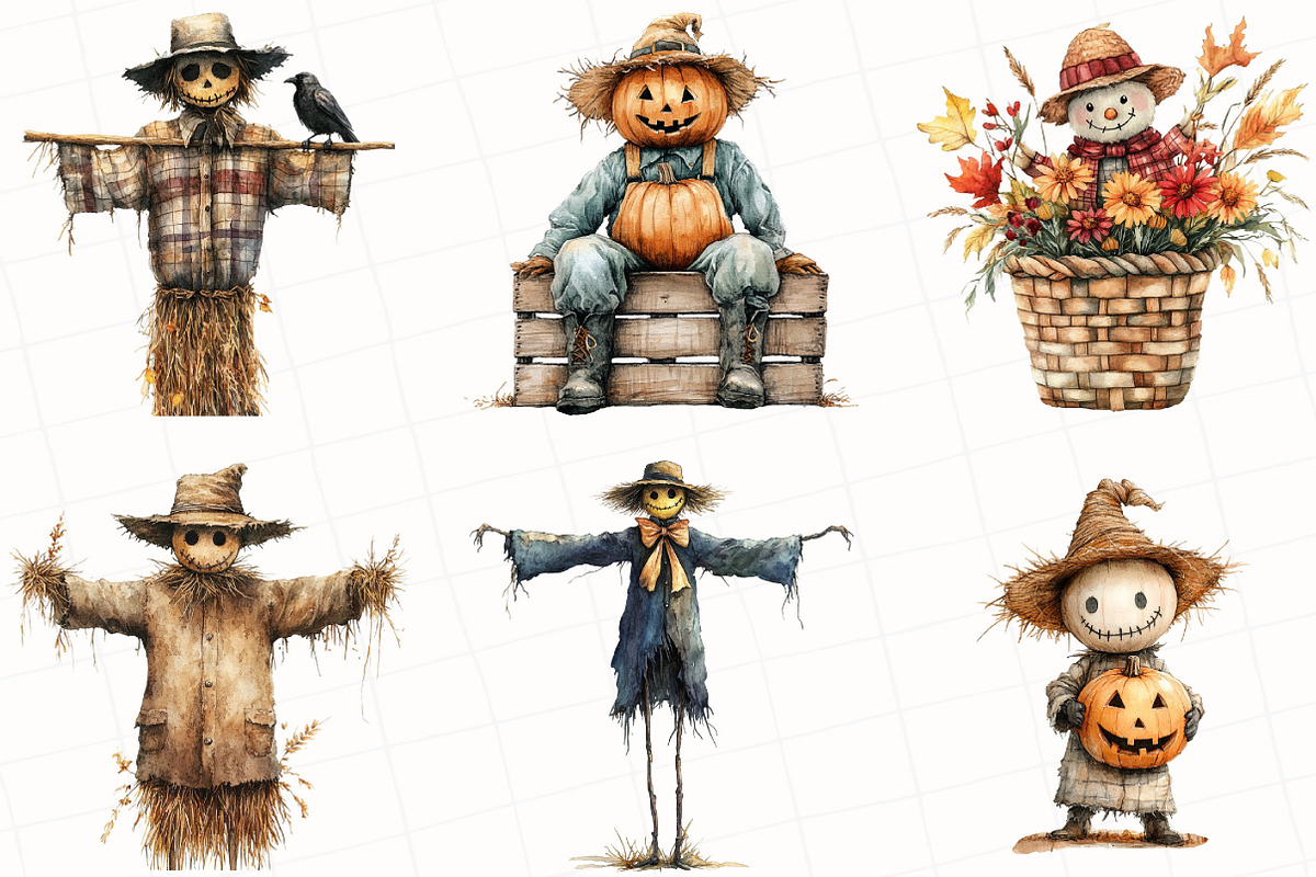 Watercolor Fall Scarecrow Clipart, an Illustration by OK Design (Photo 4 of 5)