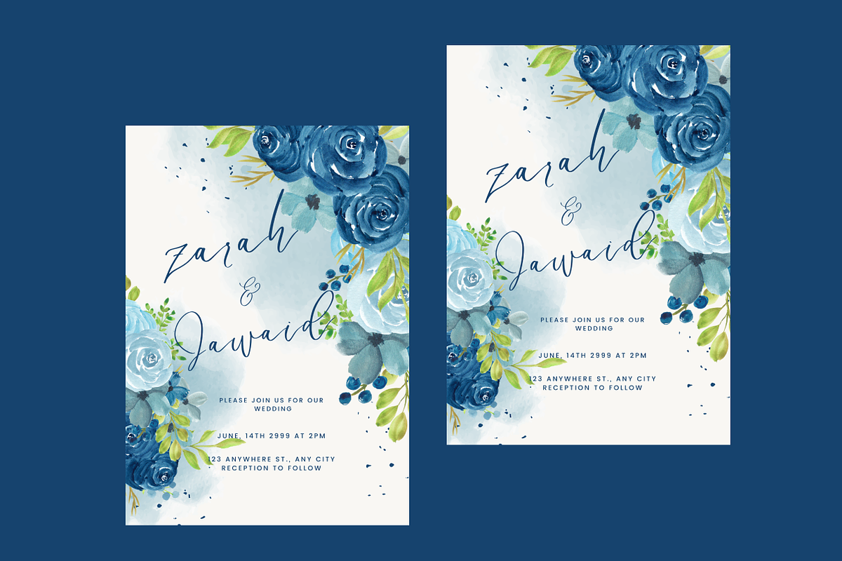 Blue Flowers Wedding Invitation, an Invitation Template by Weddinginvitation by Fati (Photo 4 of 4)