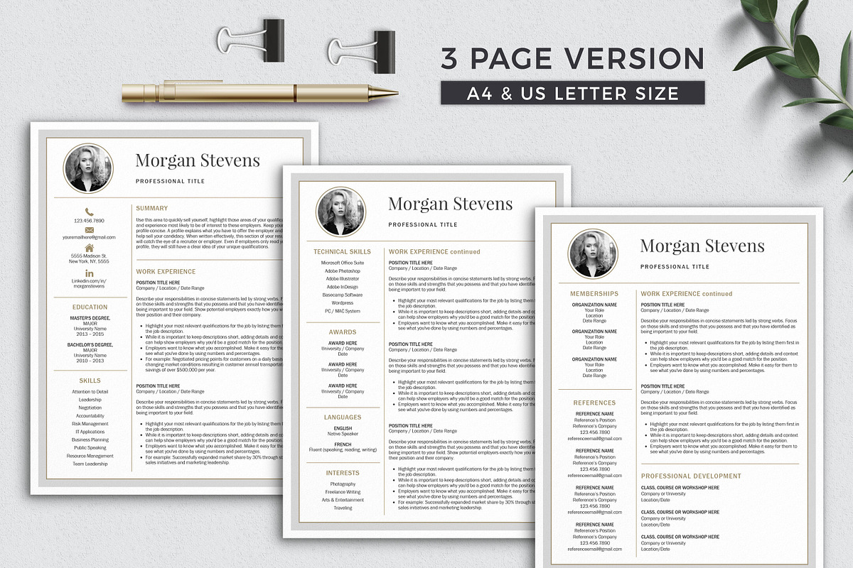 3 Page Resume Template CV with Photo, a Resume Template by Klamp Studio (Photo 4 of 10)