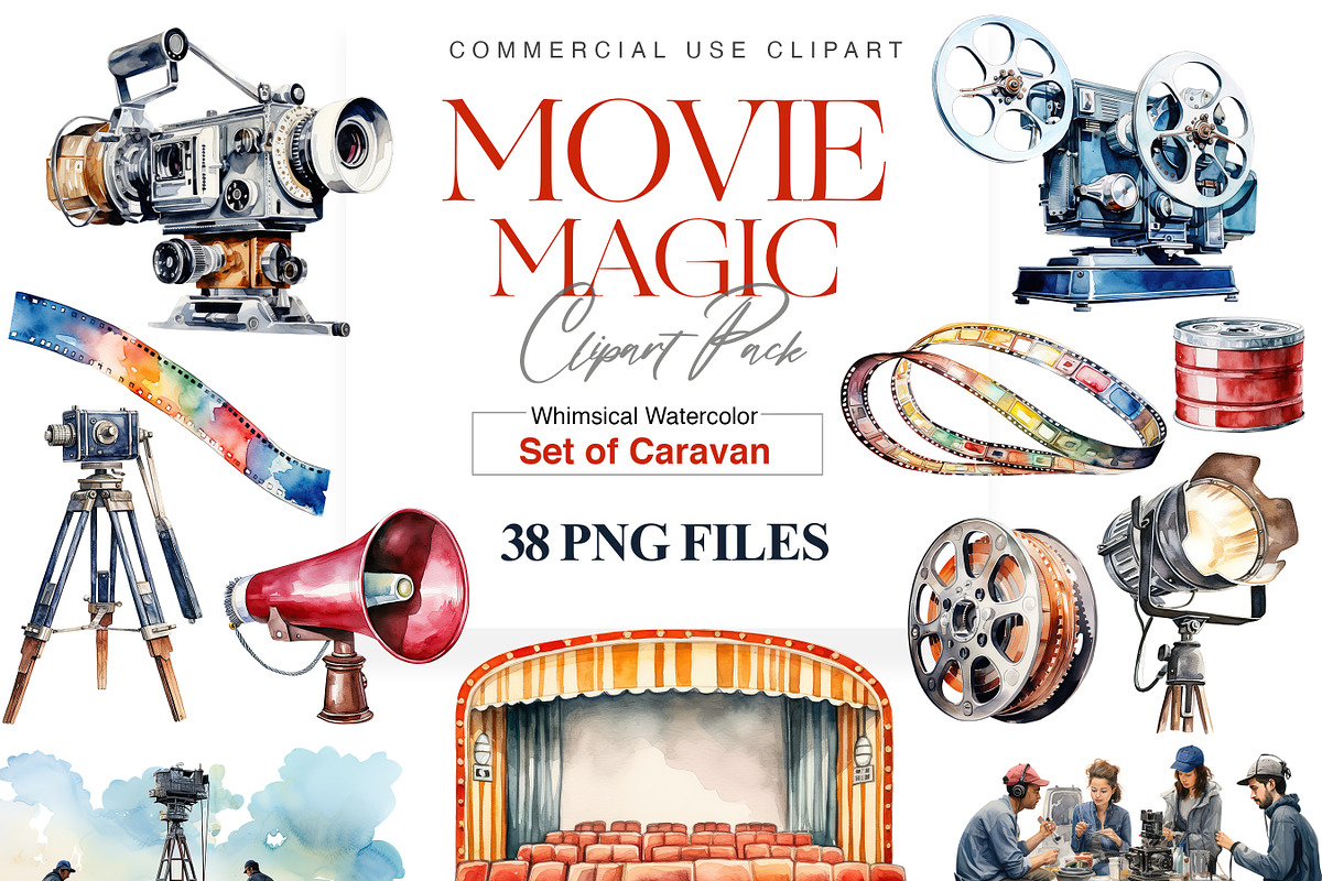 Watercolor Movie, Theatre, Popcorn, a Decorative Illustration by BrushstrokeArtGB (Photo 1 of 9)
