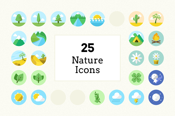 Flat Colour Nature Icons (25 Pack)