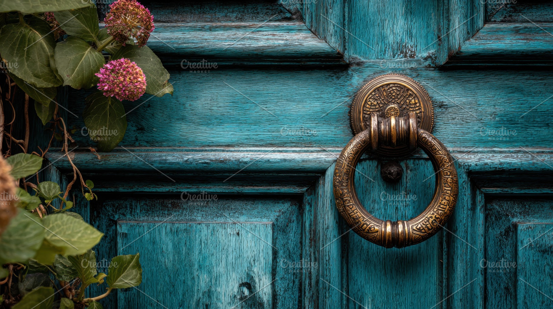 Garden door with bronze knocker, a Photo by Beautiful things