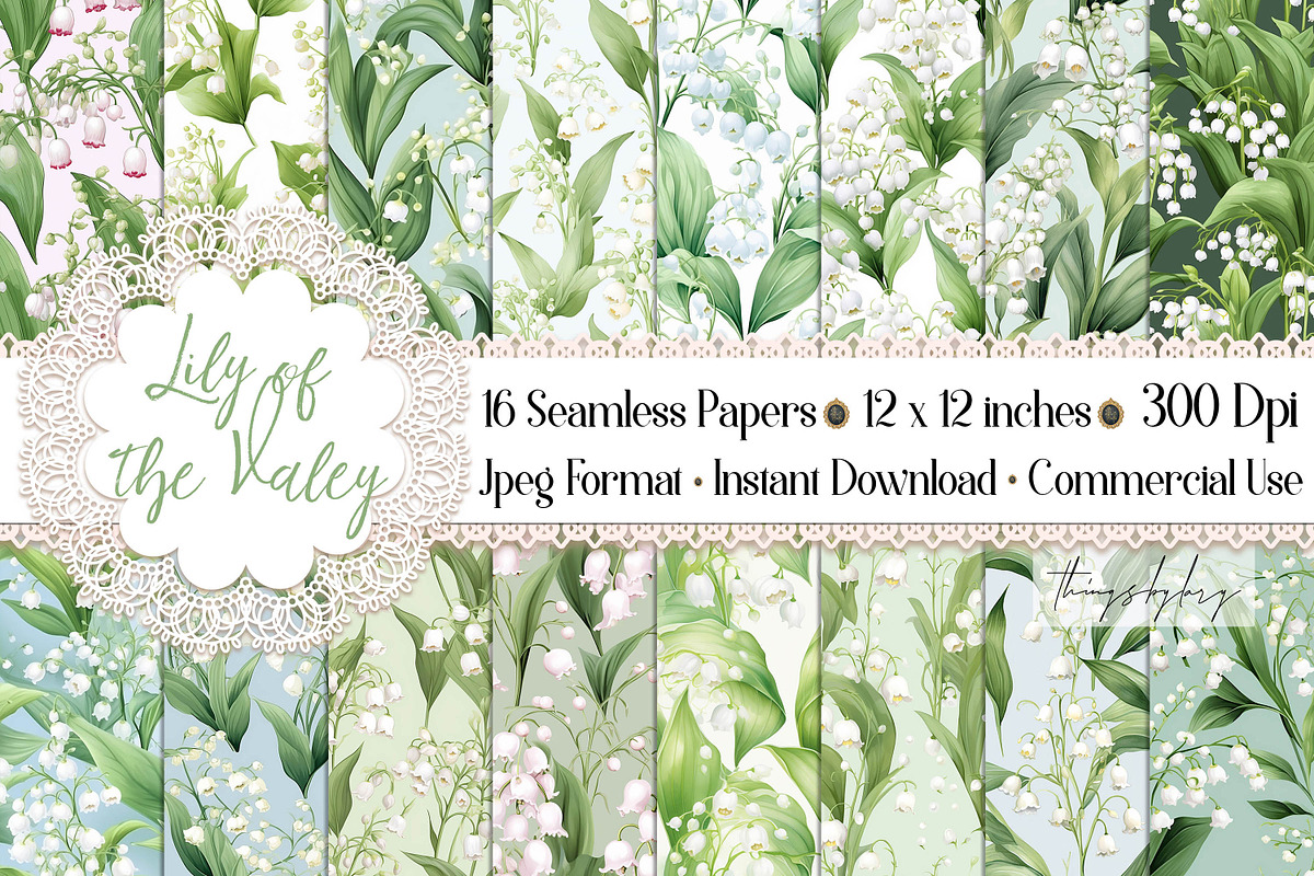 Seamless Lily of the Valley Papers, a Pattern Graphic by ThingsbyLary (Photo 1 of 10)