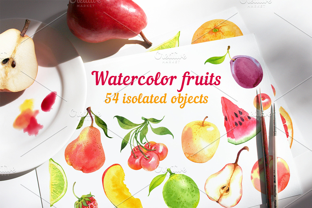 Watercolor fruits, a Food Illustration by Evgeniia Zagreeva (Photo 1 of 3)