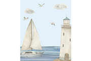 Watercolor Nautical Clipart Set, a Transportation Illustration by Natikka Art (Thumbnail 4 of 4)