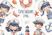 Cute Sailors Watercolor Clipart, a Person Illustration by ekossa_art (Thumbnail 1 of 7)