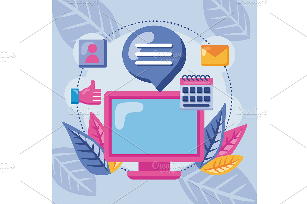 social media in desktop, a Technology Illustration by studiogstock