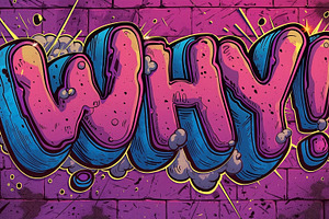 Colorful graffiti artwork with the word 'WHY!' in vibrant pink and blue, set ag, a Background Photo by ImageMir